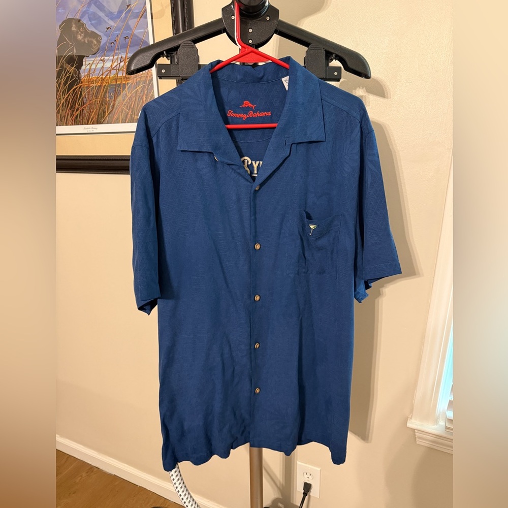 Tommy Bahama “Why Limit Happy to an Hour?“ collared shirt